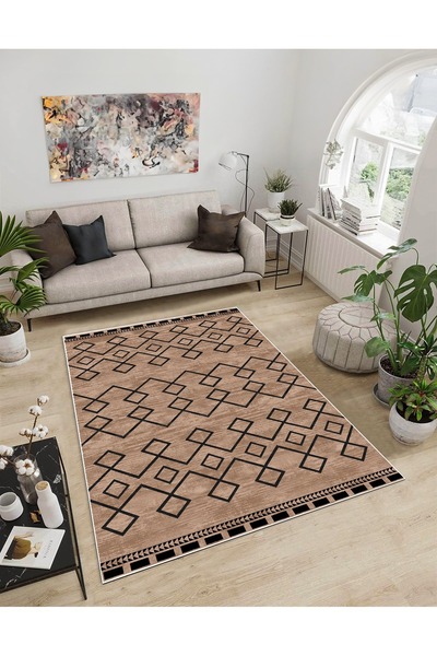 Dijidekor Shine M(91) Covor decorativ digital cu imprimeu maro, fără franjuri...