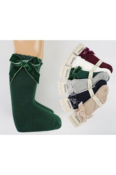 KIPIRIK BABY 1 Piece Girl's Knee Length Burgundy Velvet Ribbon Socks