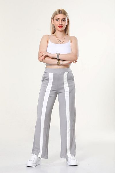 NEWCO Pantaloni de sport largi pentru femei, cu talie înaltă, cu dungi