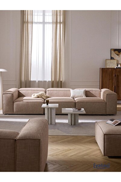 Mobilya Stant Most Mollis 3 Modül Kanepe Koltuk 09 Bej Keten Kumaş Yumuşak Sü...
