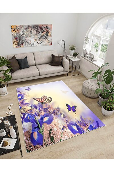 Dijidekor Shine M(290) Purple Fringeless Non-Slip Based Digital Printed Decor...