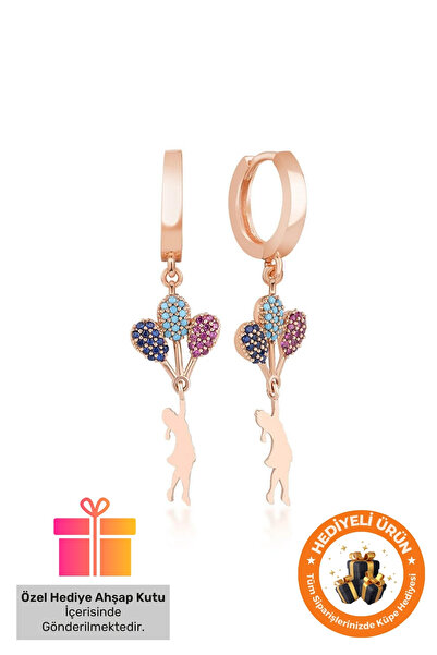 Lucente Jewellery Hediye Kutulu Balonlu Kız Küpe 925 Ayar Rose Gümüş Kaplama ...