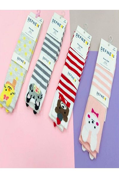 KIPIRIK BABY Чорапи до коляното с животински мотив, червени, 1 брой за момиче
