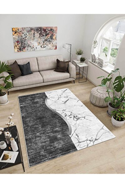 Dijidekor سجادة زخرفية رقمية مطبوع من شاين M(64) أنثراسايت بدون حواف ومضادة ل...