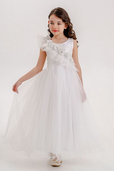 happyTekstil Girl's Evening Dress Graduation Dress - White