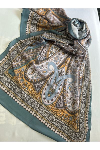 ALTUNTAŞ Women's Cotton Turquoise Orange Retro Etnic Shawl