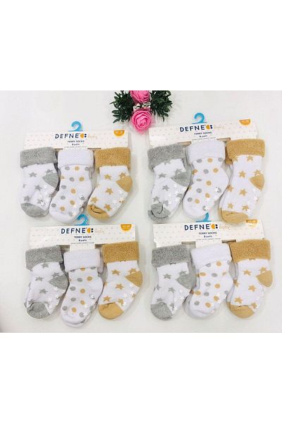 Defne Baby 3-4 години 3 чифта хавлиени кърпи, памучни неплъзгащи се подметки, зимни чорапи за момче и бебе