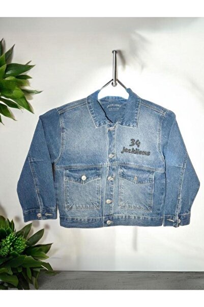 Zekids Jachetă de blugi cu buzunar mare brodat pe spate pentru băiat