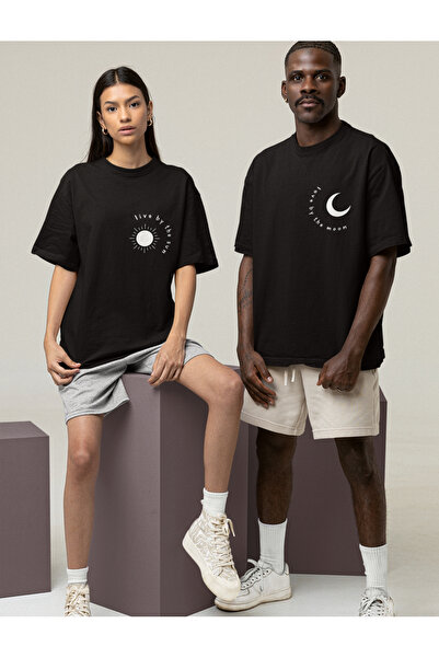 cc collection Set de tricouri oversize pentru cuplu cu imprimeu Soare și Lună...