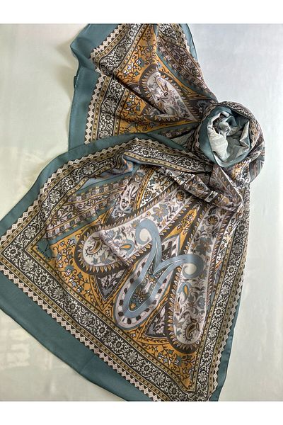 ALTUNTAŞ Women's Cotton Turquoise Orange Retro Etnic Shawl