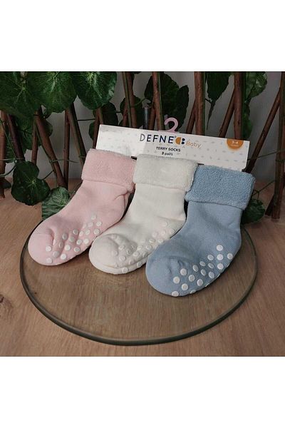 Defne Baby 3 чифта хавлиени памучни чорапи с неплъзгаща се подметка за момичета и бебета, 5-6 години