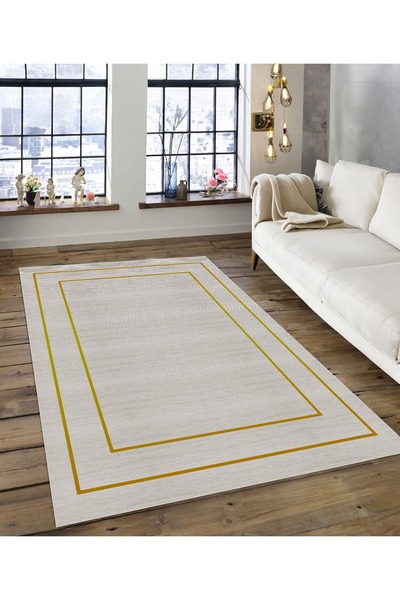 Dijidekor Shine M(178) Beige Fringeless Non-Slip Based Digital Printed Decora...