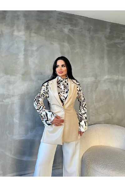 bymaestro woman سترة نسائية من الجلد بفتحة جانبية وإبزيم مفصل