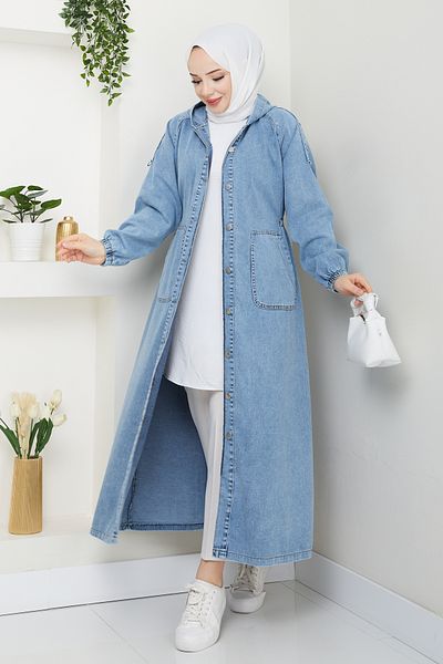 Pamuk Butik Șapcă de blugi cu buzunar cangur pentru femei