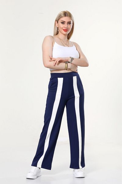 NEWCO Pantaloni de sport largi pentru femei, cu talie înaltă, cu dungi