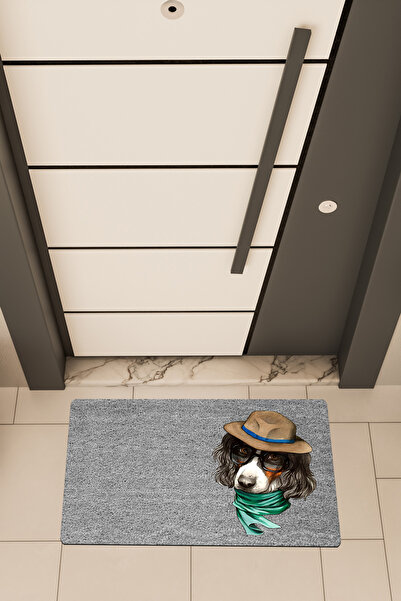 Dormot Home Quality Digital Printing Gray, Colorful Scarfed Dog Themed Door Mat