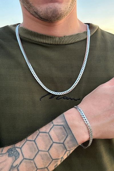 The Collection Unisex Tarnish Stainless Guaranteed Crush Urban Steel Necklace Bracelet Set
