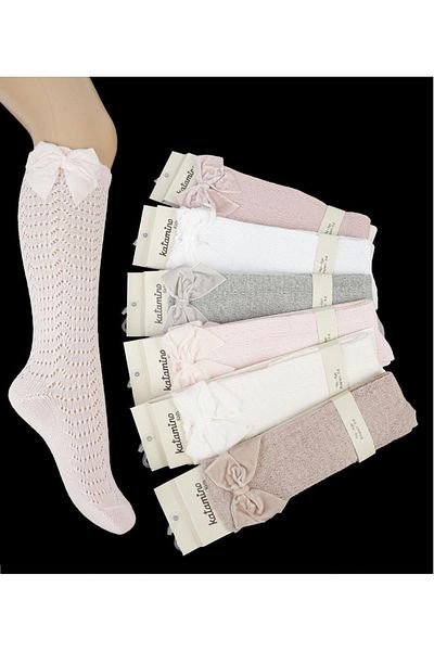 KIPIRIK BABY 1 Piece Girl's Gray Below Knee Velvet Ribbon Socks