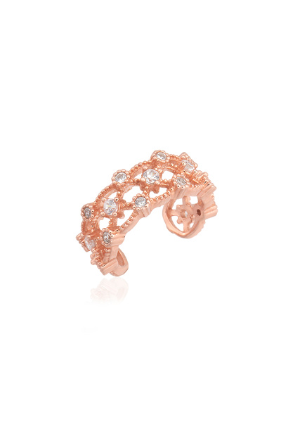 Pinart 925 Ayar Rose Gold Kaplama Zirkon Taşlı Gümüş Kadın Kıkırdak Küpe Pnrt...