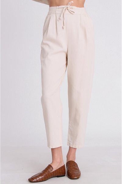 Lavanta Tekstil Elastic Waist Linen Trousers