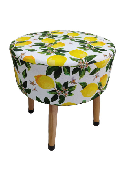 ustaagac Limon Çiçeği Desenli Puf Koltuk Tabure – 38x42 cm | Gürgen Ayaklı, C...