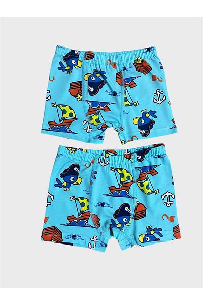 elmas kids Boxeri pentru băiat, 100% bumbac, cu model de navigație albastră, din 2 piese