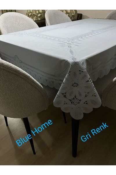 Blue Home Pvc Oilcloth Lace Liquid Proof Kitchen Table Cover Gray Floral Motif