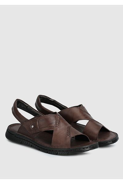 Eclipse Men's Brown Leather Flat Sandals