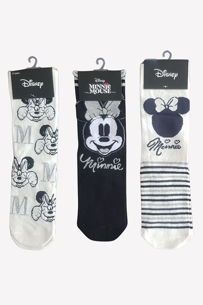 Disney Licensed 3 Pieces Minnie Mouse Patterned Women's Adult Socks