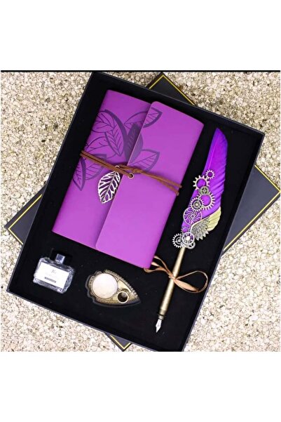 hediyesahibi Kişiye Özel Mor Renk Divit Hokka Defter Ve Tüylü Kalem Seti