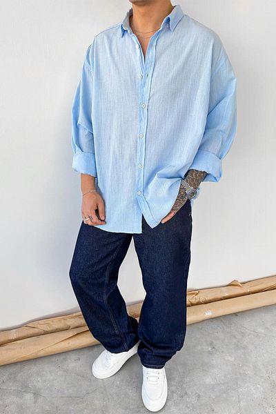 HAFKAGİYİM Baby Blue Oversize Fresh Len Πουκάμισο