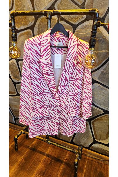 Özge Butik Astarlı Pembe Keten Blazer Ceket