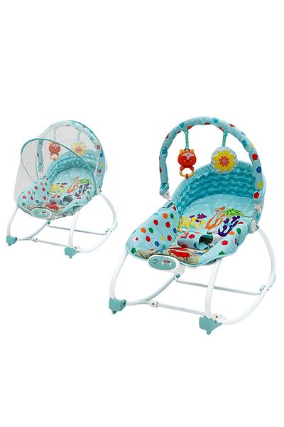 Cady One Multi-use adjustable baby rocker with removable hanging toy bar, stuffed toys, mosquito net