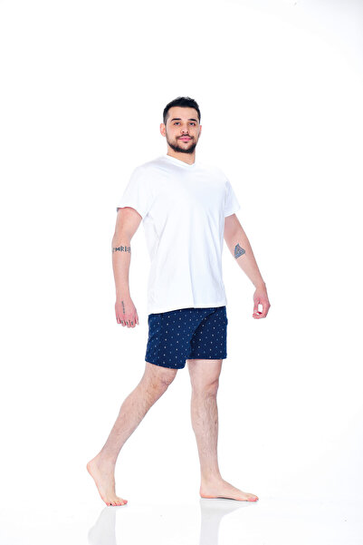 M MOONCOVER Mooncover Чоловічий літній піжамний комплект з кишенями 100% бавовна – синій / білий