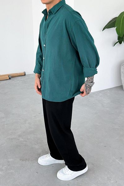 HAFKAGİYİM Σκούρο πράσινο Oversize Fresh Len πουκάμισο