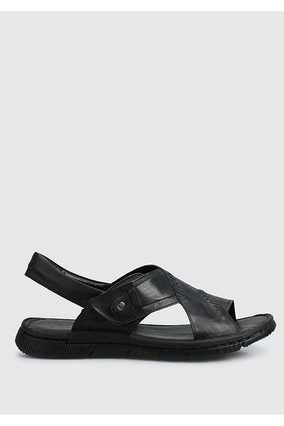 Eclipse Men's Black Leather Flat Sandals