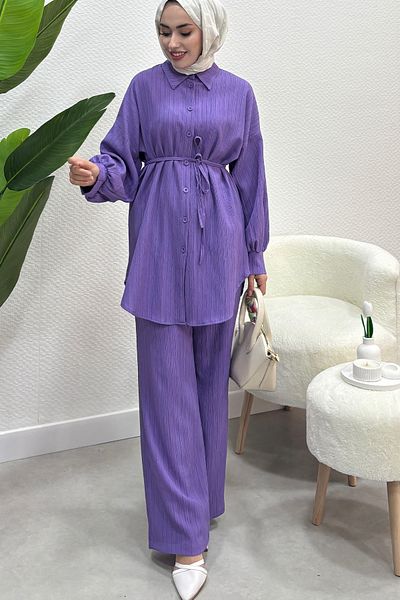 Tesettür Diyarı Lila Detailed Double Set - Women'S_Balon Sleeve Lace