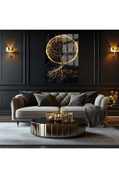 Beta Moda Hub ALTIN IŞIK SAÇAN HARİKA AĞAÇ TASARIMI KIRILMAZ CAM TABLO EV HED...