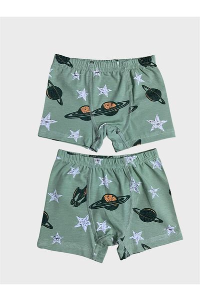 elmas kids Boxer pentru băiat, 100% bumbac, cu model Green Star Planet, din 2 piese