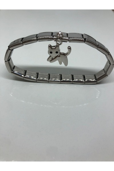 MeSin Store İTALYAN ÇELİK CHARM BİLEKLİK VE BİR ADET SALLANTILI KEDİ CHARM