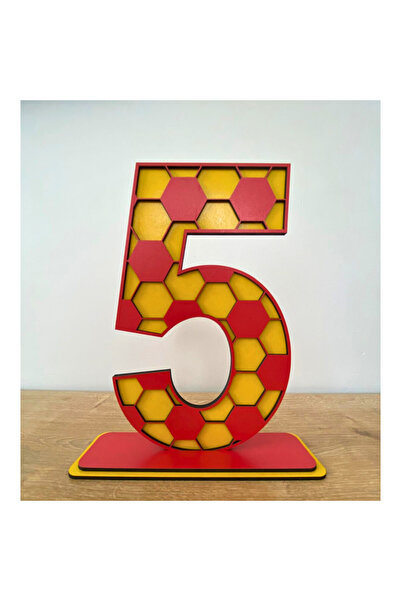 WoodenZoo ديكور طاولة عيد ميلاد عمره 5 سنوات - 2 (موضوع Gs أصفر-أحمر)