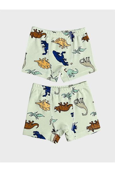 elmas kids Боксерки за момче, 100% памучен екрю, с динозавърски мотив, 2 броя