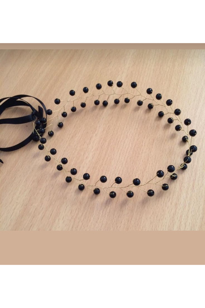 SmY Bag Accesoriu pentru păr cu coroană cu perle negre