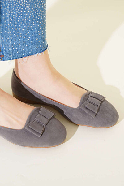 ALMİNA Shoes Bow Tie Detailed Gray Suede Ballerinas