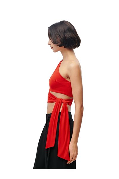 MAMAYAGA Women's Waist Tie Detail Single Sleeve Off-the-Shoulder Sports Stylish Comfortable Fit Croptop Blouse