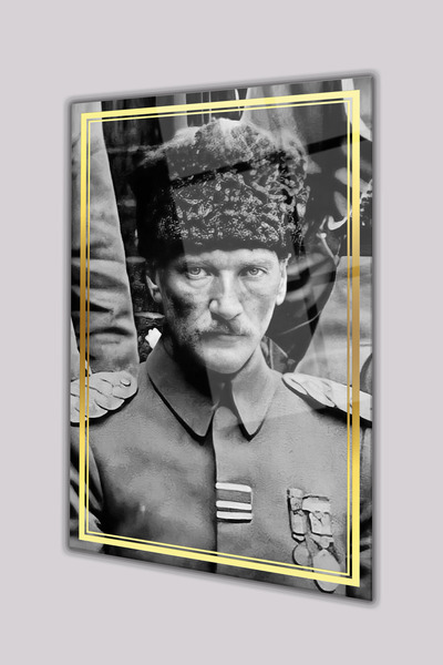 home dekors Atatürk Portre Siyah Beyaz Dikey Cam Tablo, Ev, İş, Kurum, Ofis, ...