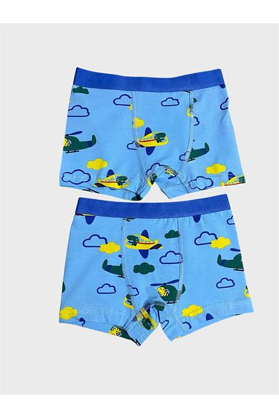 elmas kids Boxer pentru băiat, 100% bumbac, albastru, cu model de elicopter, din 2 piese