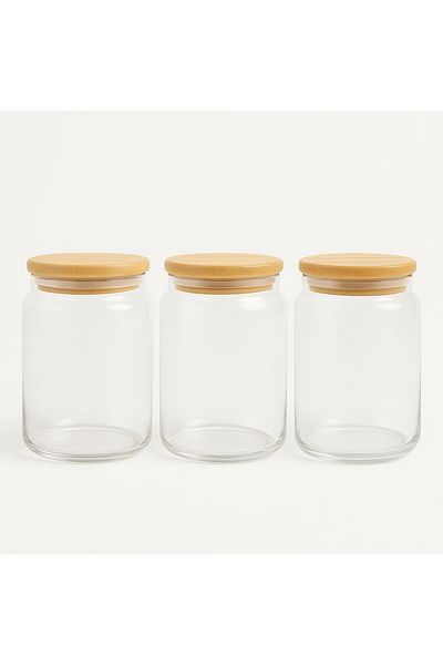 FAIR HOME Set of 3 Medium Vacuum Glass Spice Set with Bamboo Lids - 3 X 700 Ml.