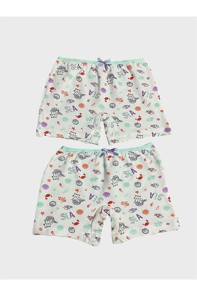 elmas kids Boxer pentru fetiță, 100% bumbac, cu model de pisică de pește alb, din 2 piese