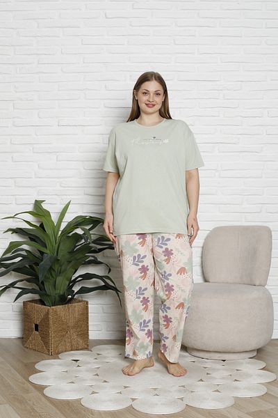 Defkay Cotton Short Sleeve Knitted Pajamas Set Large Size Ecru